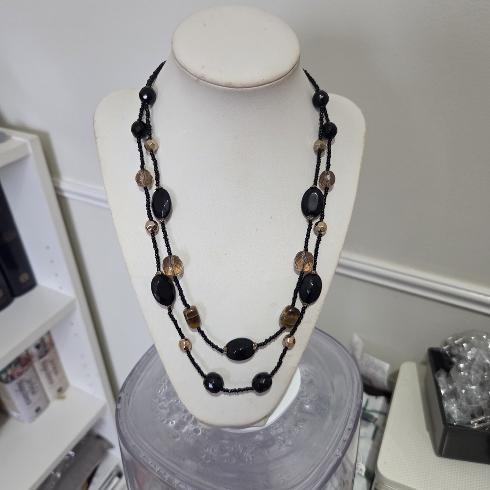 Elegant Black and Brown Beaded NecklaceSimon Chang Layered.
